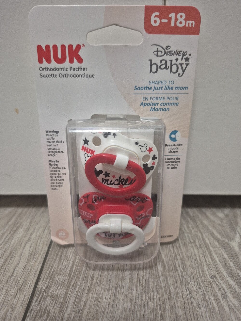 NUK Disney Baby Mickey Mouse Orthodontic Pacifier 6-18 months 2pk Red & White